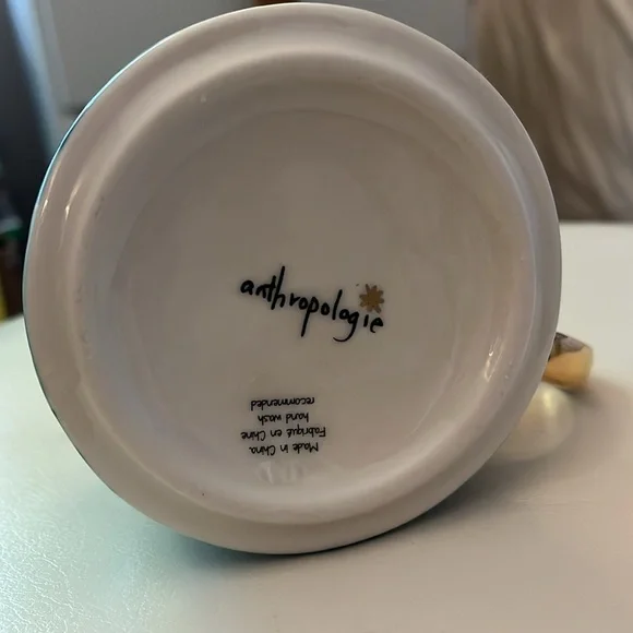 Anthropologie Blue Teal Drip Watercolor Night Sky Gold Ring Handle Mug - Picture 5 of 10